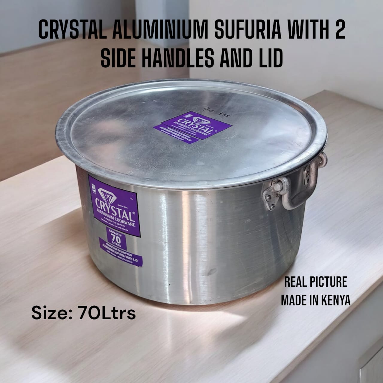 Heavy duty Aluminium Crystal Sufuria with 2 sided handle