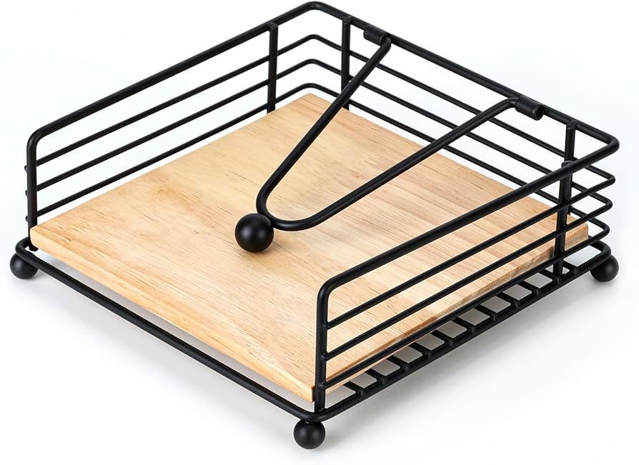 Luxury Metallic litchen Serviette holder with Bamboo place on/Napkin holder with the size of 18cmx18cmx6.8cm