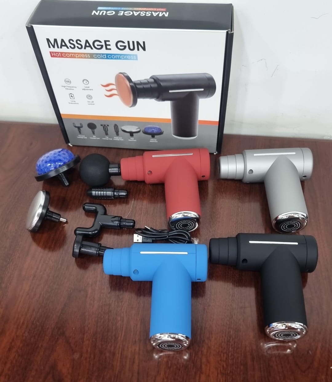 Very High quality hot and cold compress matt finish body 6 speed ,6 head option massage gun