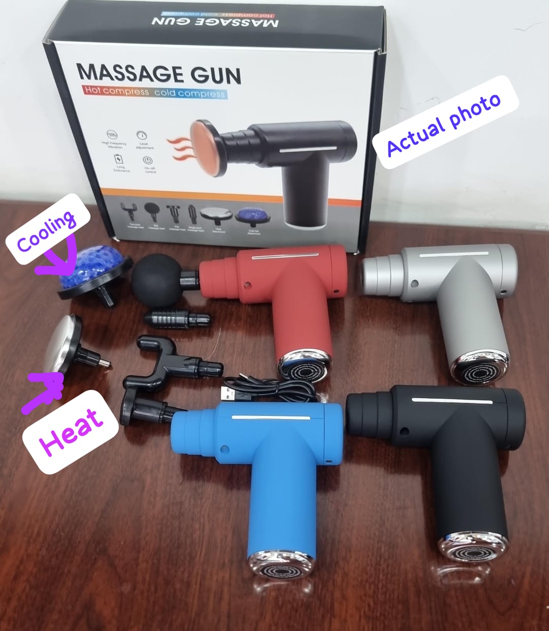 Very High quality hot and cold compress matt finish body 6 speed ,6 head option massage gun