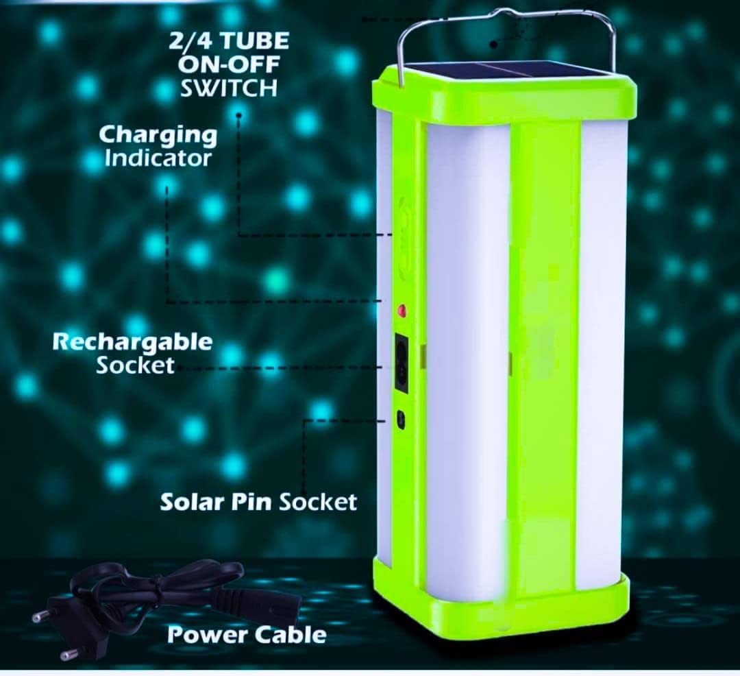 4 Tubes Portable rechargeable indoor and outdoor solar emergency light/lamp with 80 SMD 360 Lighting 12 hours continuous...working power 2200 MAh...long life sealed lead gig batterly...it can be used