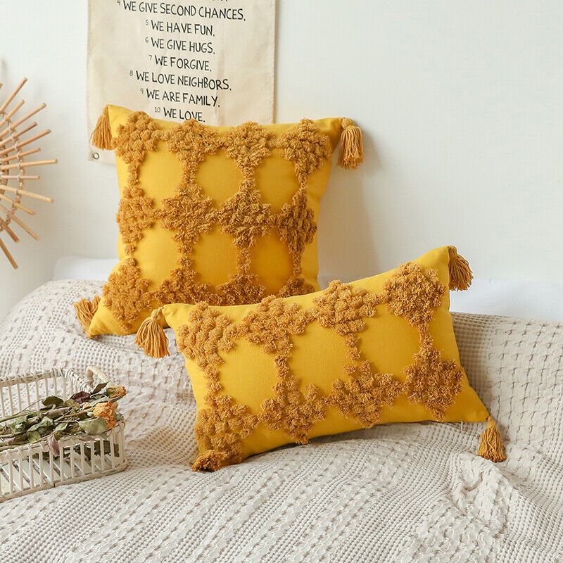 Set of 4pcs High quality Boho/Tufted cushion Throw pillows covers with Tassels and fiber filled throw pillow inside