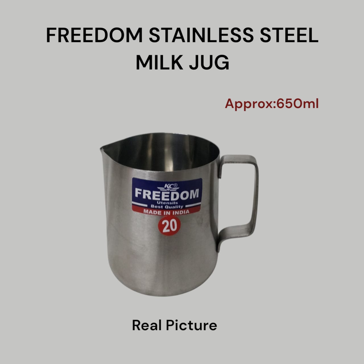 Freedom Stainless steel kitchen milk frothing jug....Made of stainless steel for durability and hygiene.Suitable for homes,Cafe,or especially coffee shop use....