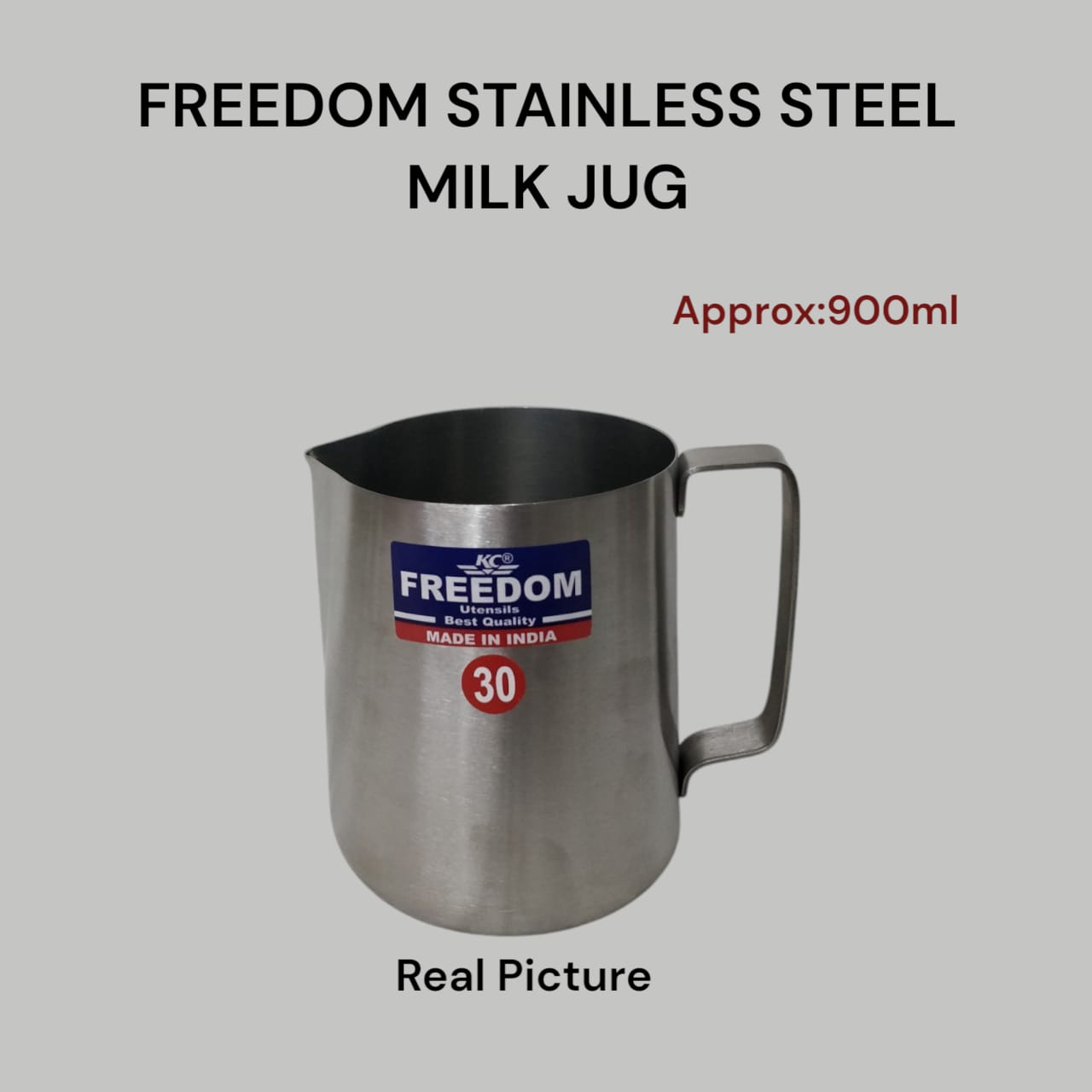 Freedom Stainless steel kitchen milk frothing jug....Made of stainless steel for durability and hygiene.Suitable for homes,Cafe,or especially coffee shop use....