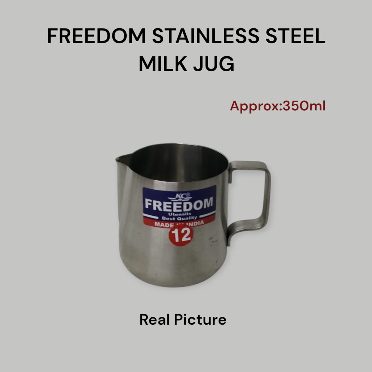 Freedom Stainless steel kitchen milk frothing jug....Made of stainless steel for durability and hygiene.Suitable for homes,Cafe,or especially coffee shop use....