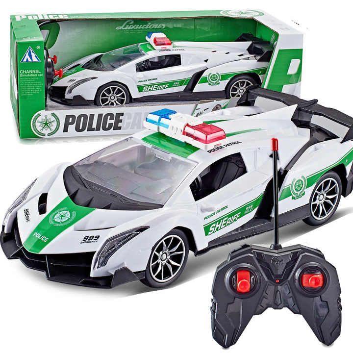 Lamborghini Sheriff remote controlled police toy car ...Packaged in a box...Uses disposable Batteries