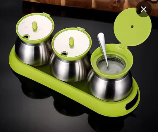 3Pcs Stainless Steel and Glass Kitchen Sugar Dish Set – Elegant Transparent Containers with 250ml Capacity Each for Sugar, Spices, or Condiments Storage