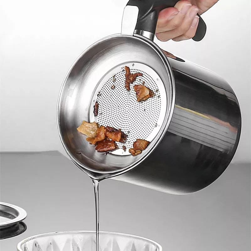 1.3 Litres Stainless Steel Kitchen Hot Oil Filter Strainer with Handle – Durable Heat-Resistant Oil Separator Pot for Cooking, Frying, and Safe Oil Storage