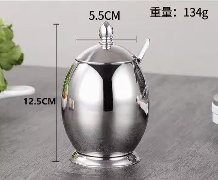 Stainless Steel Egg-Shaped Kitchen Spice and Seasoning Dish with 500ml Capacity – Elegant Dining Sugar Container for Home, Restaurant, or Table Use
