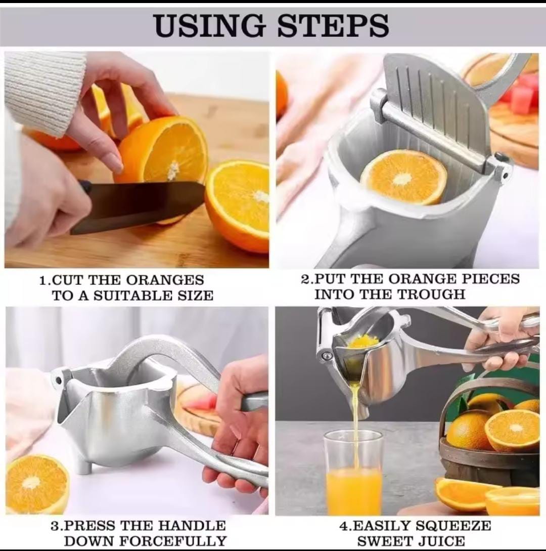 Heavy Duty Aluminum Kitchen Manual Juicer Fruit Press with Handle – Durable Handheld Citrus Squeezer for Oranges, Lemons, and Other Fresh Fruits