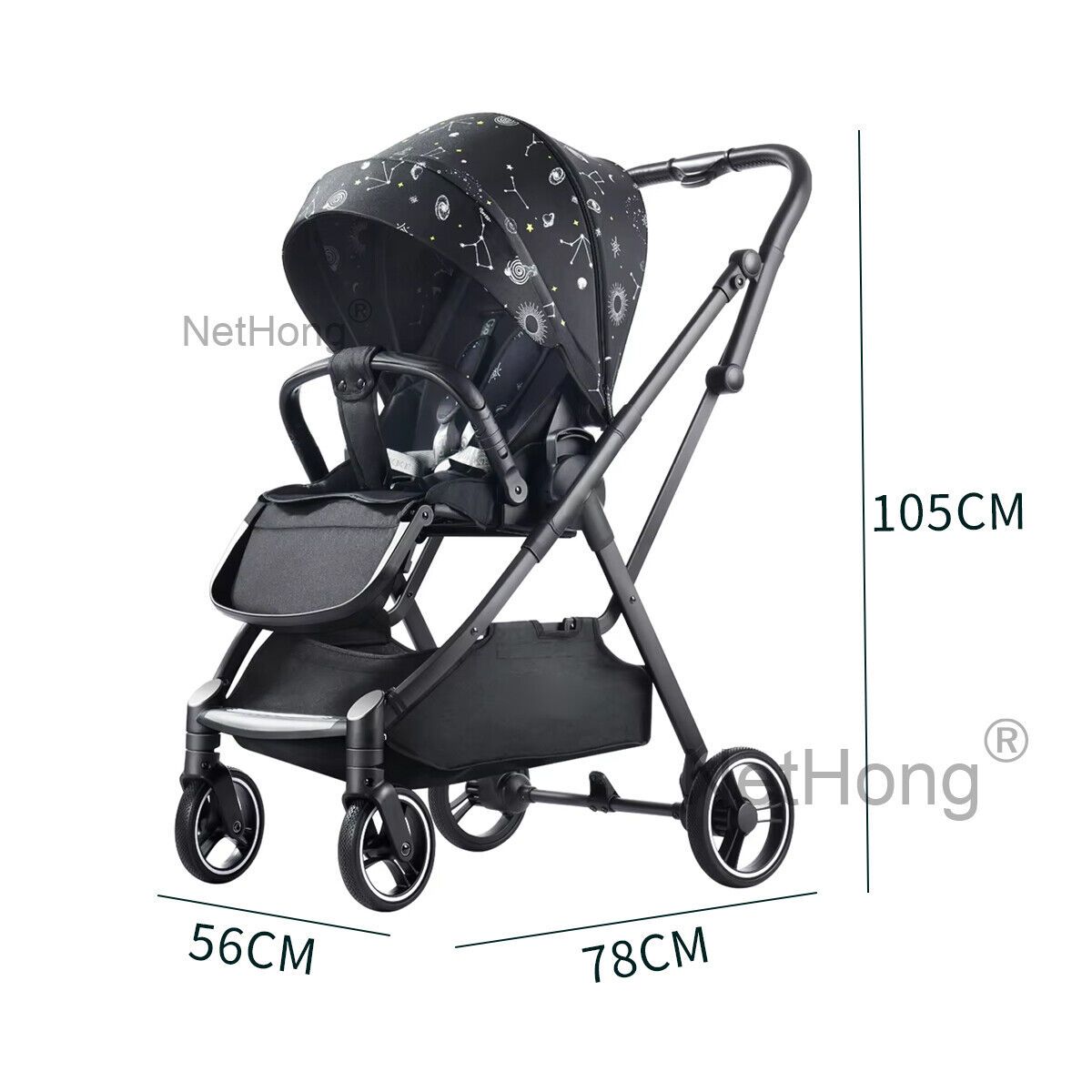 Lightweight Portable Foldable Baby Stroller with Four Wheels, Safety Harness, Comfortable Seat, and Compact Design for Easy Travel and Everyday Outdoor Use