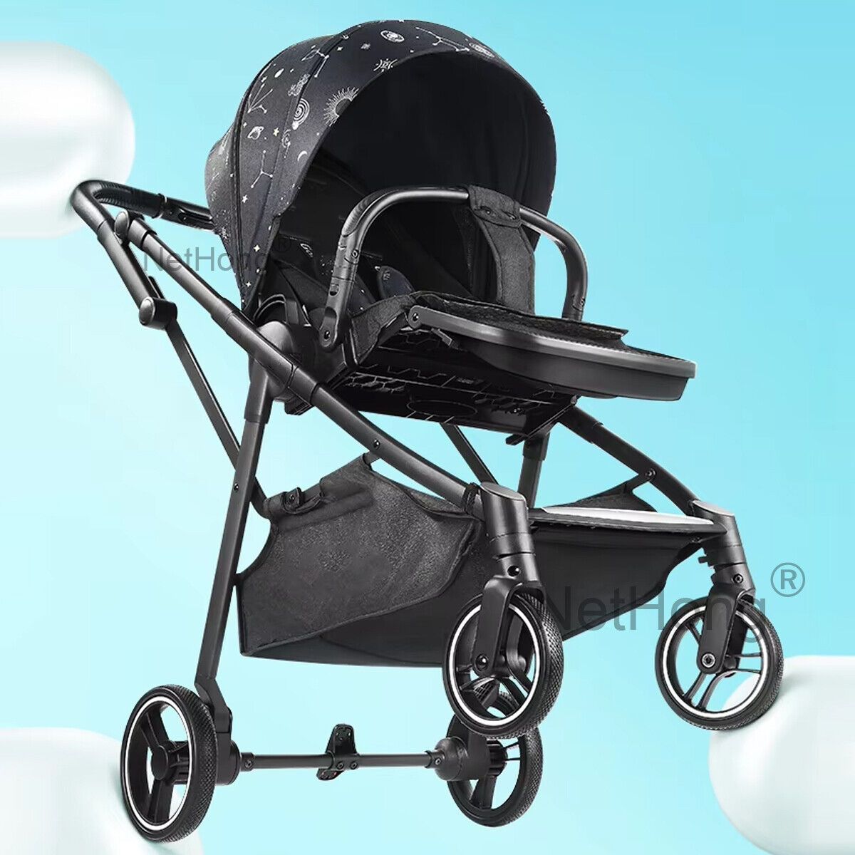 Lightweight Portable Foldable Baby Stroller with Four Wheels, Safety Harness, Comfortable Seat, and Compact Design for Easy Travel and Everyday Outdoor Use