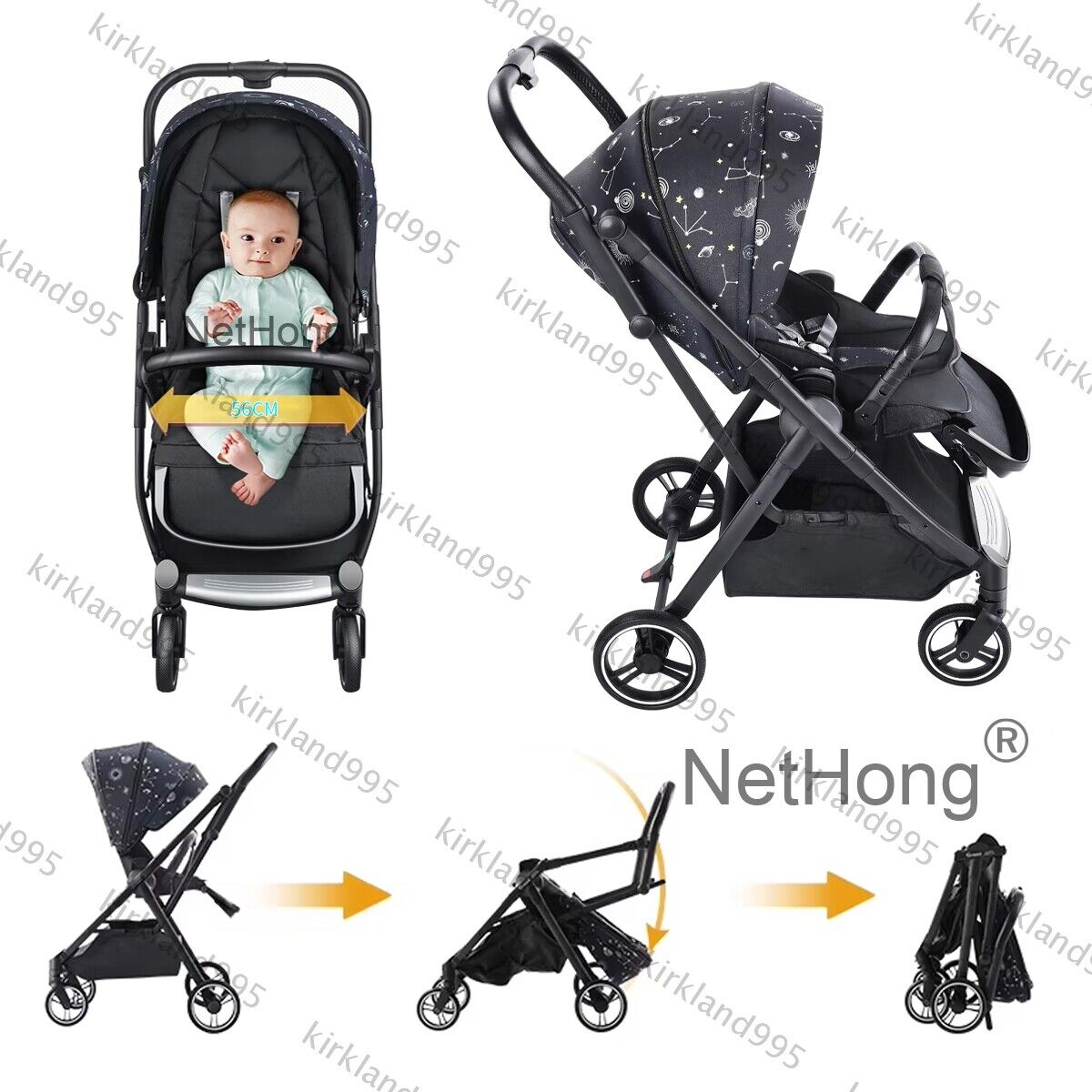 Lightweight Portable Foldable Baby Stroller with Four Wheels, Safety Harness, Comfortable Seat, and Compact Design for Easy Travel and Everyday Outdoor Use