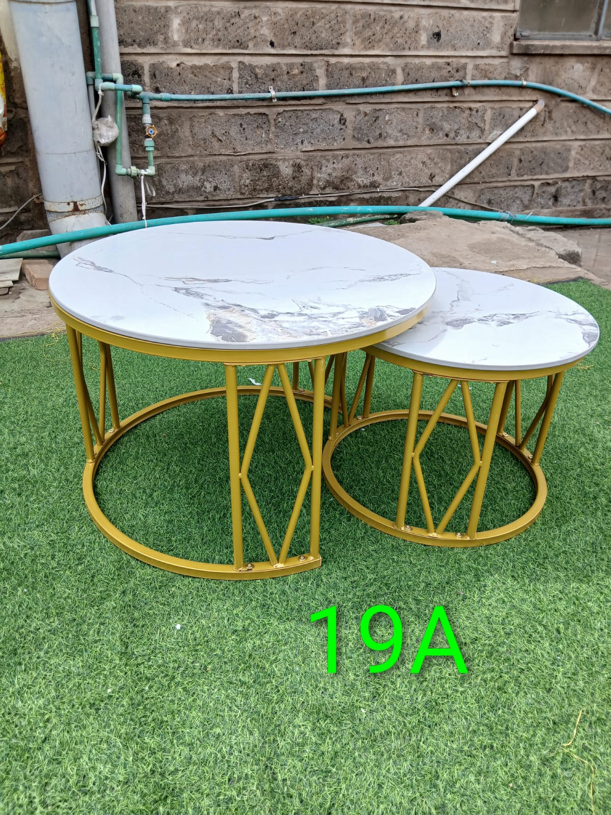 Pure Marble Top High Quality 2pcs Nesting Coffee Tables Set with Strong Metal Base, Modern Round Design, Durable Structure, and Elegant Finish for Living Room Décor