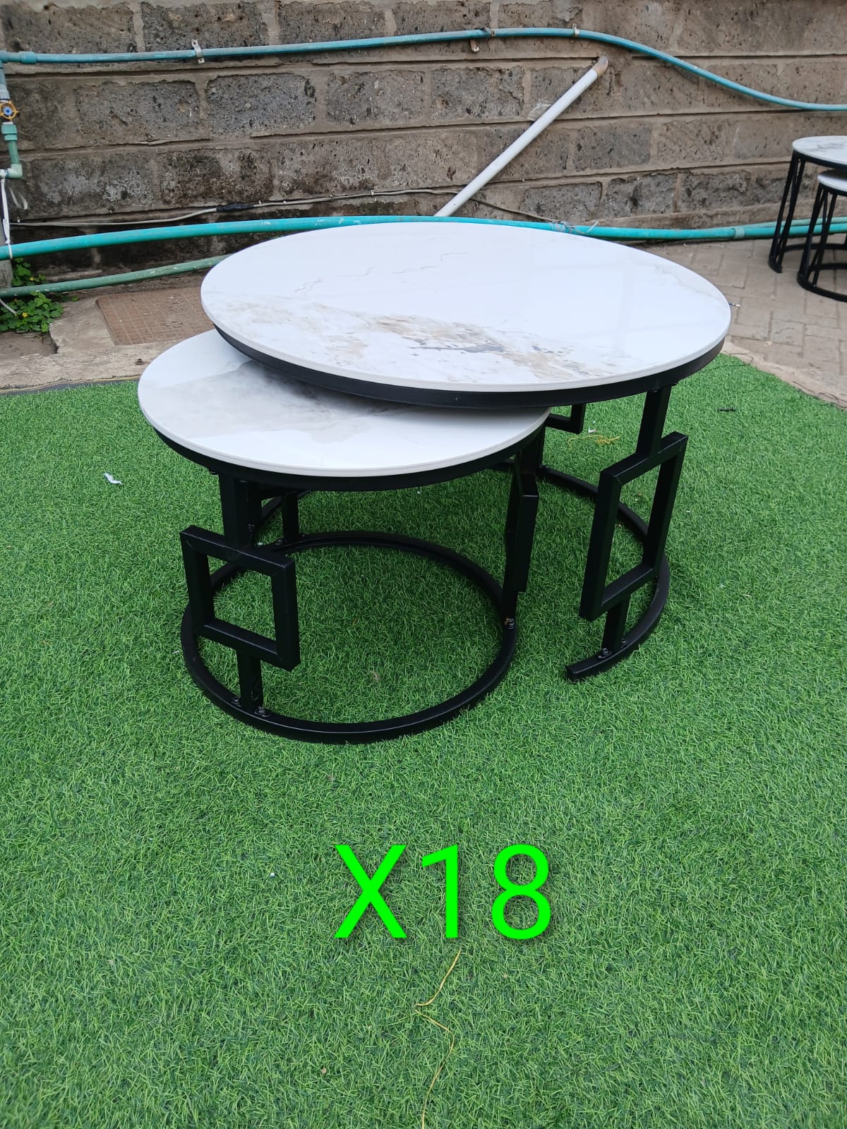 Pure Marble Top High Quality 2pcs Nesting Coffee Tables Set with Strong Metal Base, Modern Round Design, Durable Structure, and Elegant Finish for Living Room Décor
