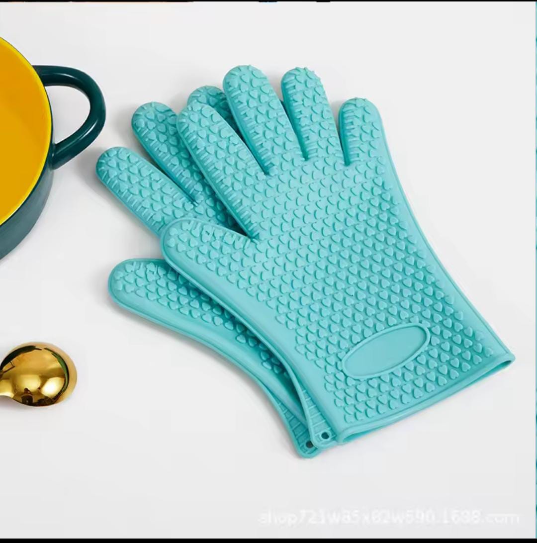 2Pcs High Quality Double Wall Heat Resistant Silicone Kitchen Oven Gloves Set — Non-Slip, Insulated, and Flexible Mitts for Safe Handling of Hot Pots, Baking Trays, and Cookware