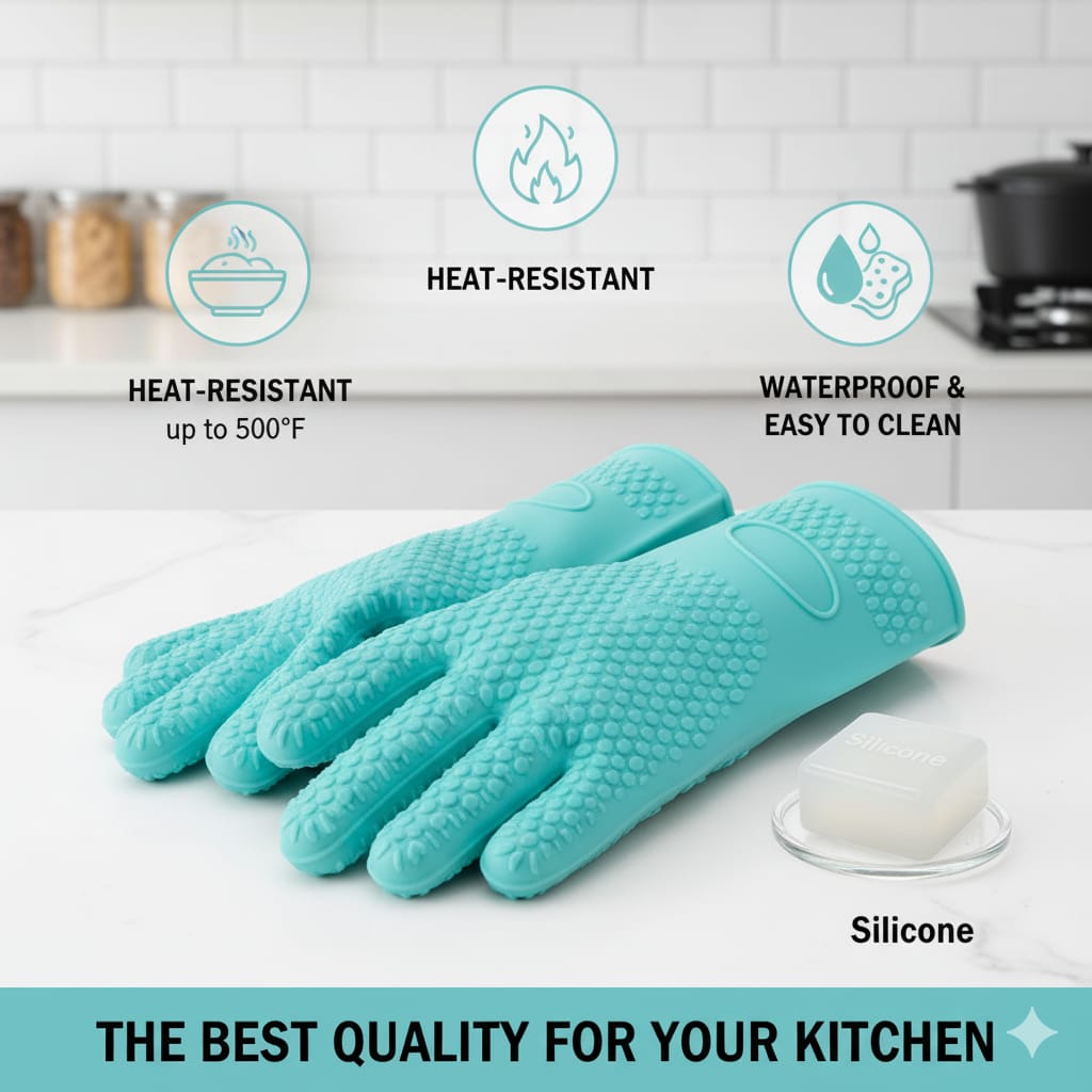 2Pcs High Quality Double Wall Heat Resistant Silicone Kitchen Oven Gloves Set — Non-Slip, Insulated, and Flexible Mitts for Safe Handling of Hot Pots, Baking Trays, and Cookware