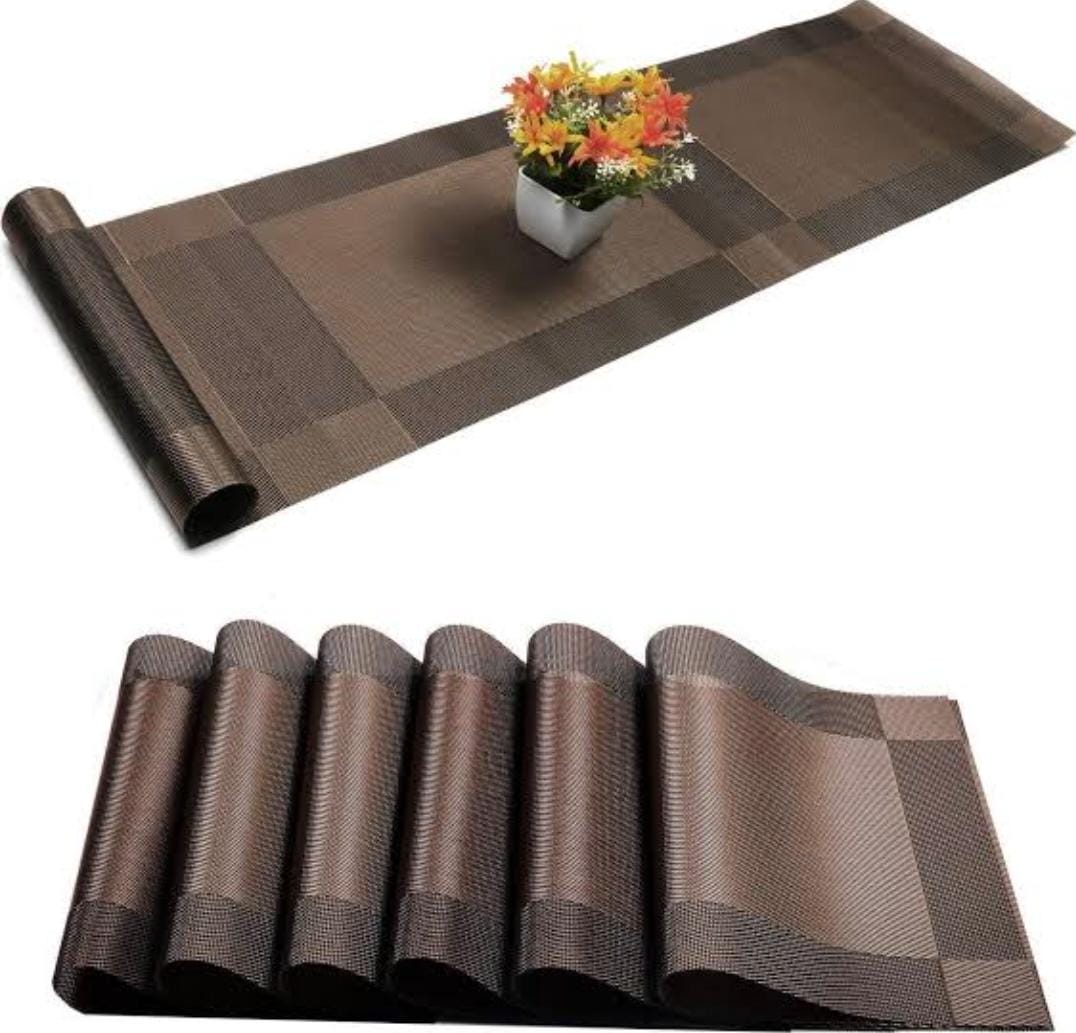 Set of 6Pcs High Quality Kitchen and Dining Table Mats with Matching Centre Runner — Elegant, Heat-Resistant, and Easy-to-Clean Design for Stylish Table Protection