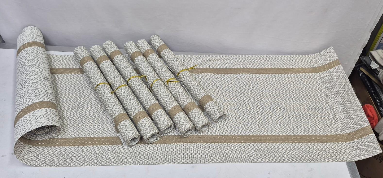 Set of 6Pcs High Quality Kitchen and Dining Table Mats with Matching Centre Runner — Elegant, Heat-Resistant, and Easy-to-Clean Design for Stylish Table Protection