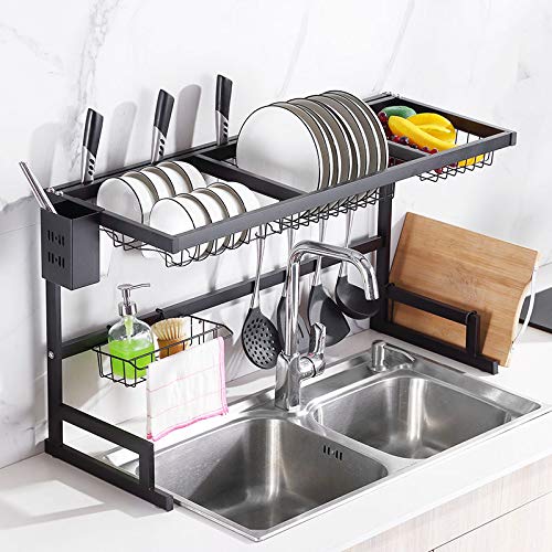 Rust Proof Heavy Metallic Over-the-Sink Rack – Durable 85cm Kitchen Organizer for Dishes, Cutlery & Cleaning Accessories, Ideal for Maximizing Counter Space and Drying Efficiency