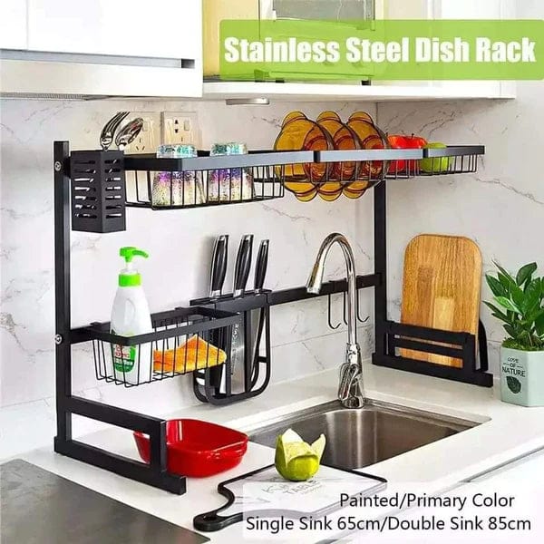 Rust Proof Heavy Metallic Over-the-Sink Rack – Durable 85cm Kitchen Organizer for Dishes, Cutlery & Cleaning Accessories, Ideal for Maximizing Counter Space and Drying Efficiency