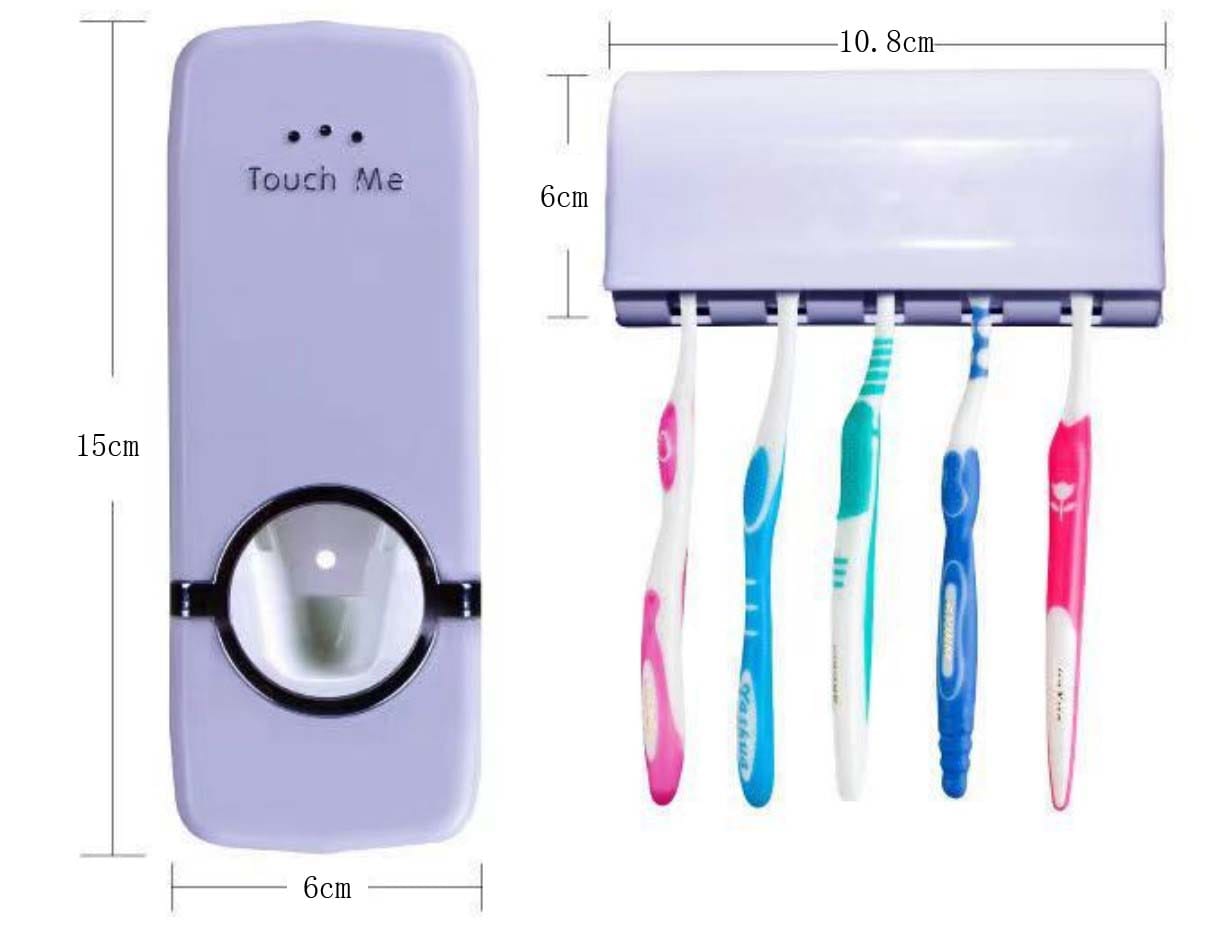 Simple Automatic Toothpaste Dispenser with 5pcs Toothbrush Holder – Wall Mounted, Hygienic, Easy to Install, and Perfect for Organized Bathroom Storage and Family Use