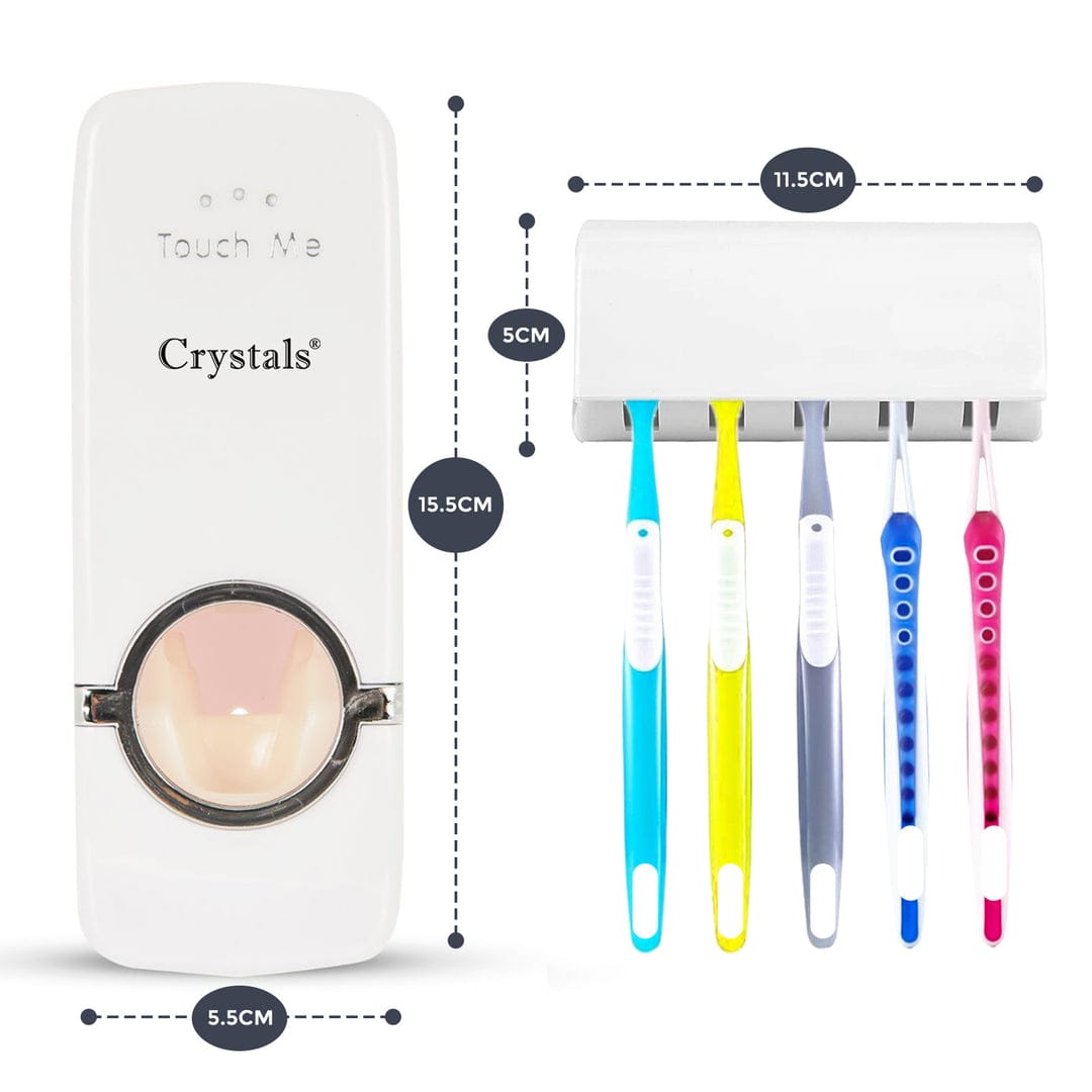 Simple Automatic Toothpaste Dispenser with 5pcs Toothbrush Holder – Wall Mounted, Hygienic, Easy to Install, and Perfect for Organized Bathroom Storage and Family Use