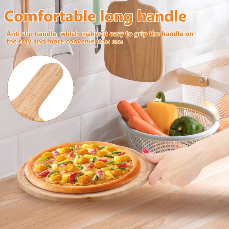 Bamboo Pizza Board Plate – Eco-friendly, Durable, and Heat-resistant Wooden Serving Board for Pizza, Snacks, and Pastries, Ideal for Kitchen, Home, or Restaurant Use