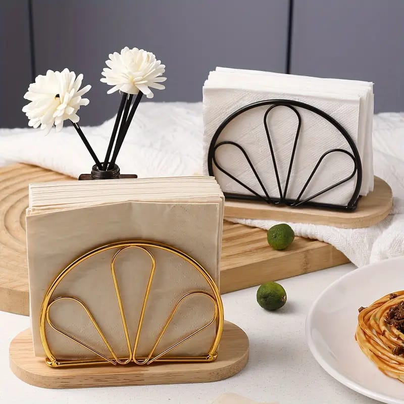 Metallic Hemisphere Serviette Holder with Elegant Bamboo Base – Durable, Rust-resistant, and Stylish Tissue Organizer for Dining Tables, Kitchens, and Home Décor
