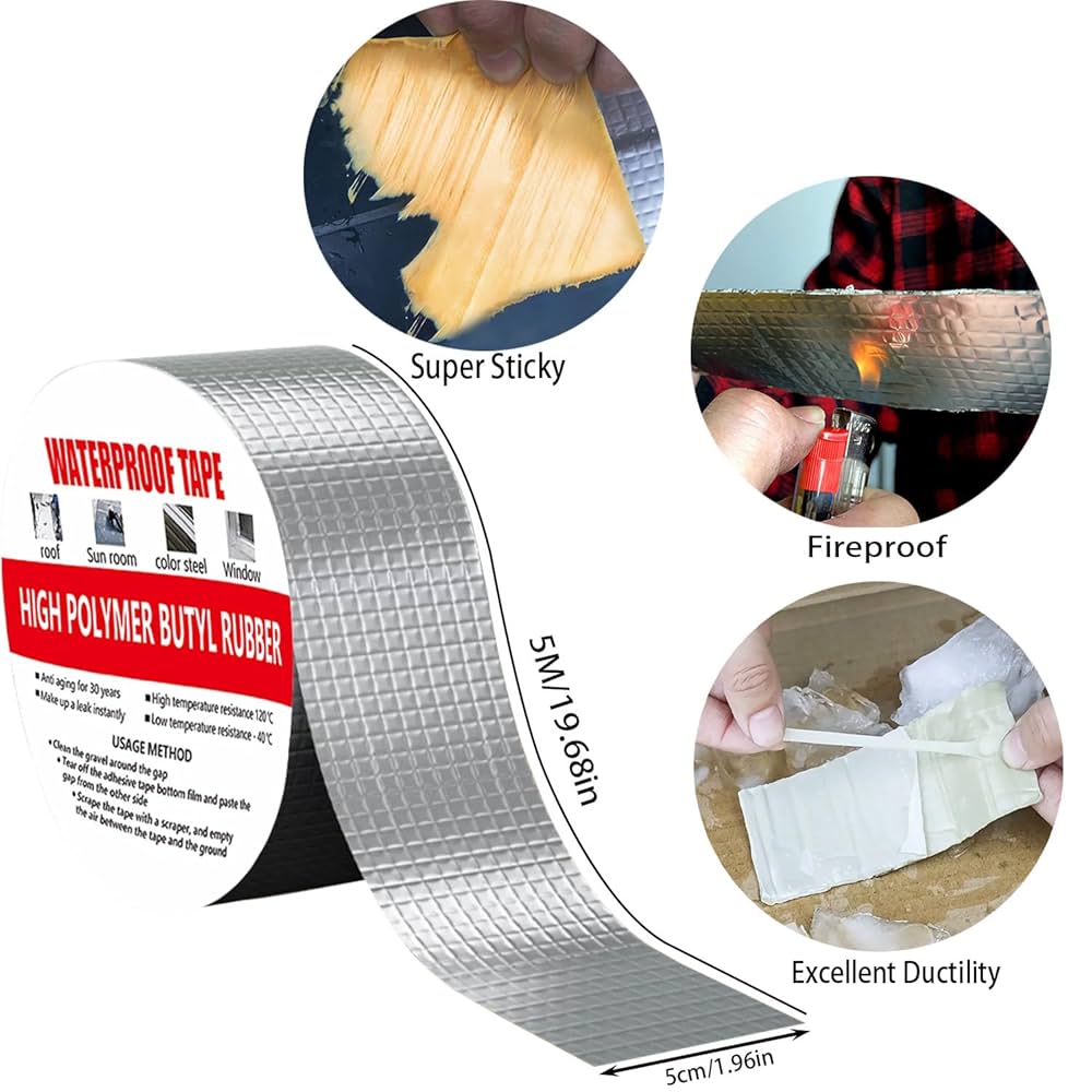 Waterproof Heat-Resistant Tear-Resistant Strong Adhesive Butyl Sealant Tape – Durable Multipurpose Repair Tape for Roofs, Pipes, Gutters, Windows, and General Home Waterproofing