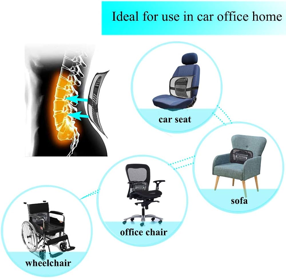 Seat Back Lumbar Support Mesh Backrest – Ergonomic Breathable Support Cushion for Office Chairs, Car Seats, and Home Use to Relieve Back Pain and Improve Posture
