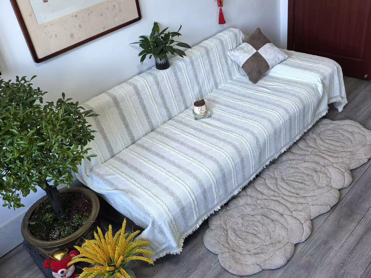 Reversible Chenille Cotton Sofa Covers for 7-Seater Set (3+2+1+1) – Anti-Scratch, Easy-Wash, Non-Slip Fit, Premium Chenille Fabric, Simple Placement for Perfect Alignment