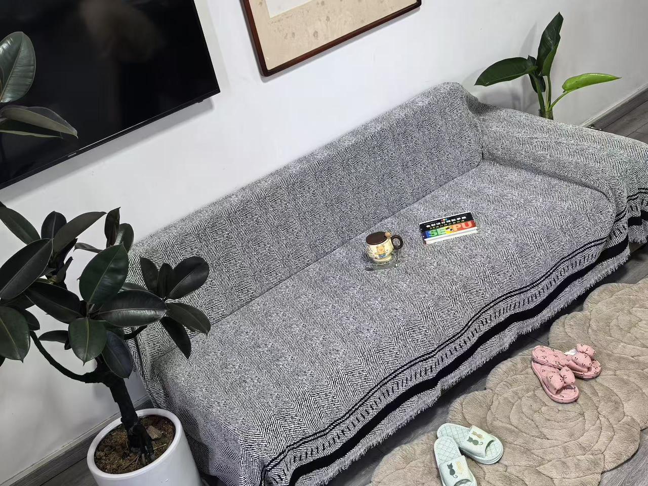 Reversible Chenille Cotton Sofa Covers for 7-Seater Set (3+2+1+1) – Anti-Scratch, Easy-Wash, Non-Slip Fit, Premium Chenille Fabric, Simple Placement for Perfect Alignment