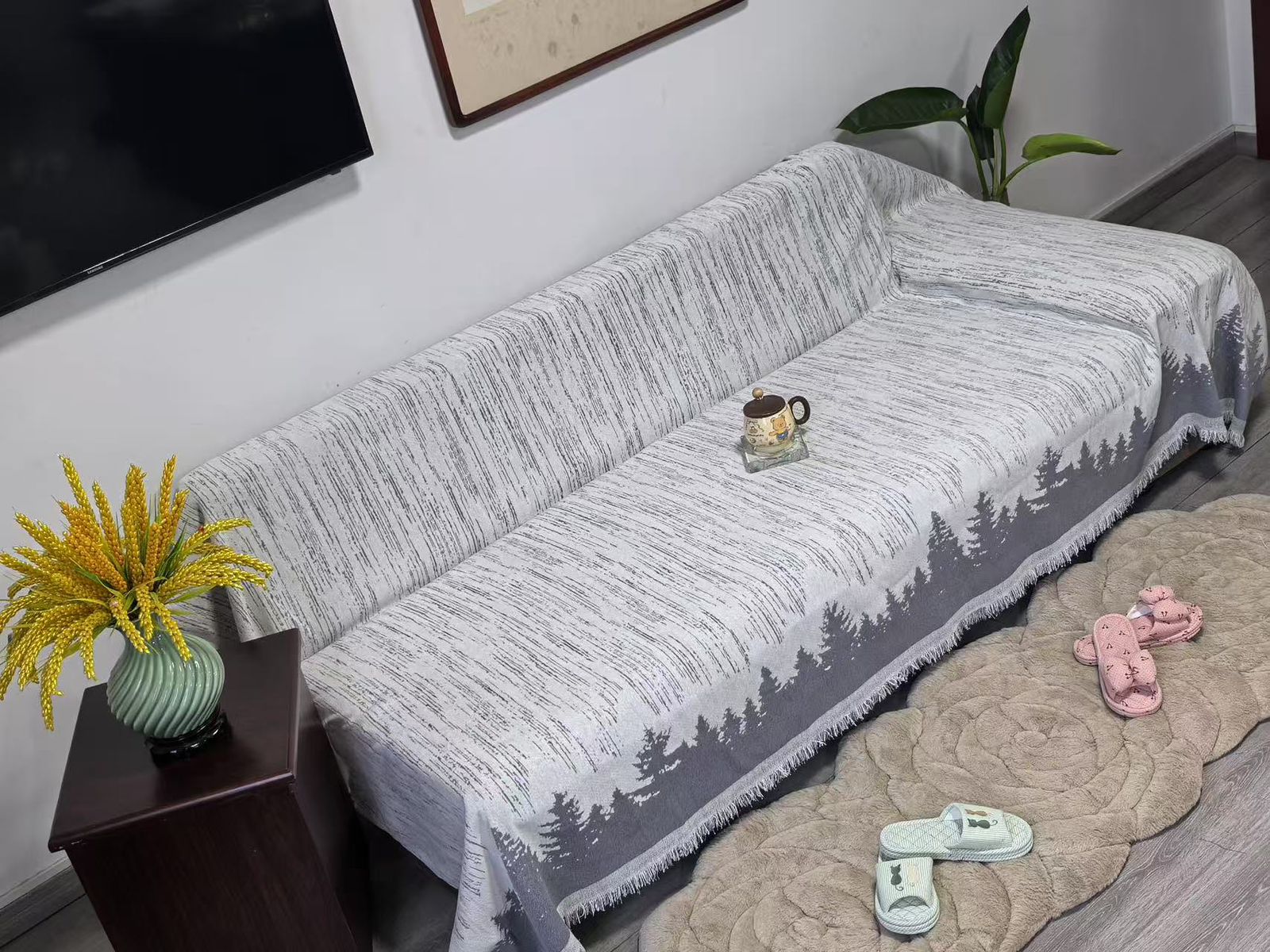 Reversible Chenille Cotton Sofa Covers for 7-Seater Set (3+2+1+1) – Anti-Scratch, Easy-Wash, Non-Slip Fit, Premium Chenille Fabric, Simple Placement for Perfect Alignment