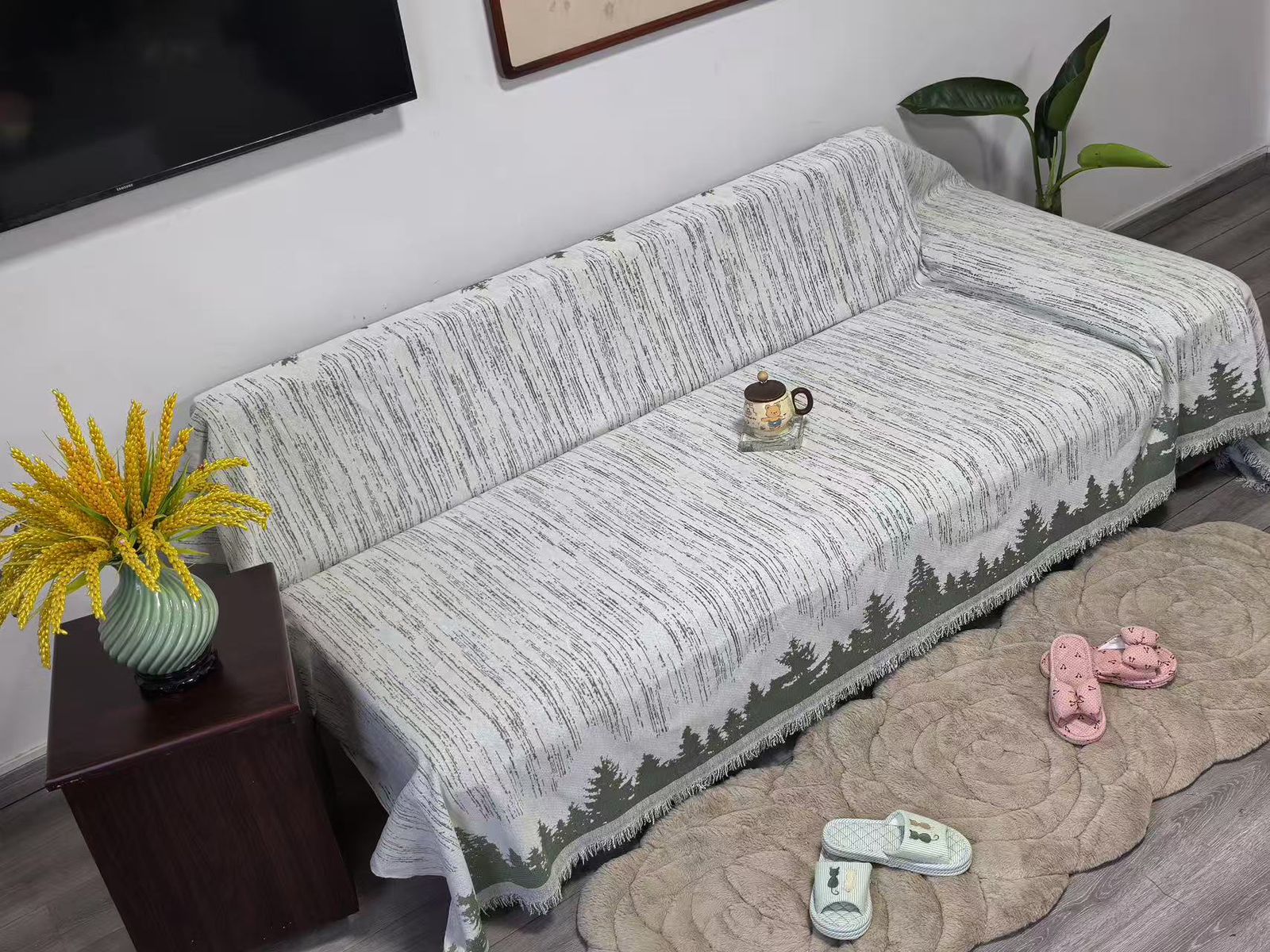 Reversible Chenille Cotton Sofa Covers for 7-Seater Set (3+2+1+1) – Anti-Scratch, Easy-Wash, Non-Slip Fit, Premium Chenille Fabric, Simple Placement for Perfect Alignment