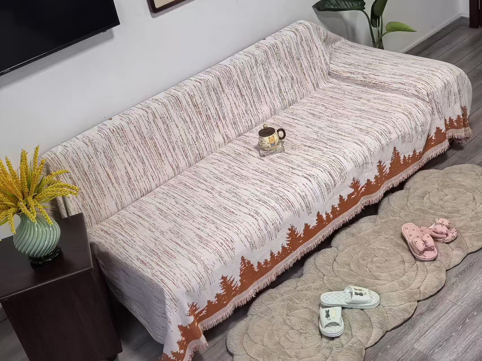 Reversible Chenille Cotton Sofa Covers for 7-Seater Set (3+2+1+1) – Anti-Scratch, Easy-Wash, Non-Slip Fit, Premium Chenille Fabric, Simple Placement for Perfect Alignment