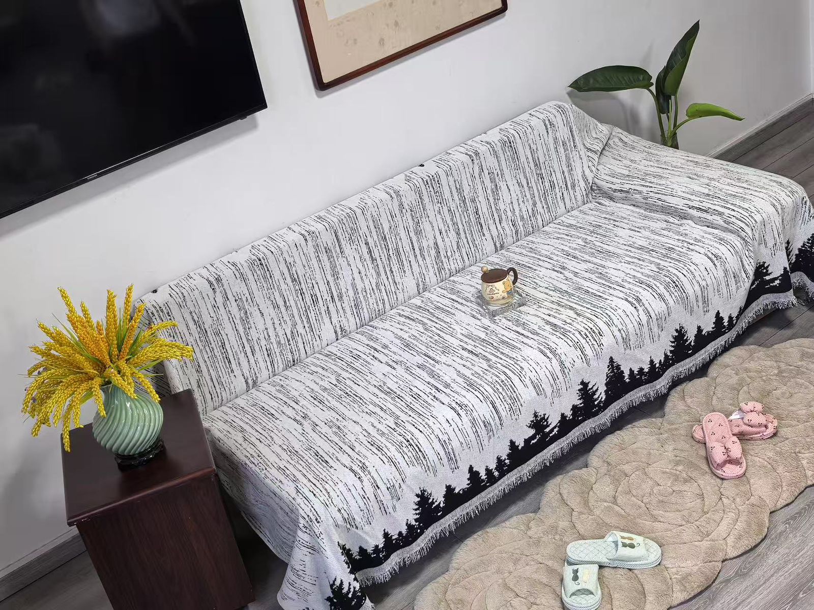 Reversible Chenille Cotton Sofa Covers for 7-Seater Set (3+2+1+1) – Anti-Scratch, Easy-Wash, Non-Slip Fit, Premium Chenille Fabric, Simple Placement for Perfect Alignment