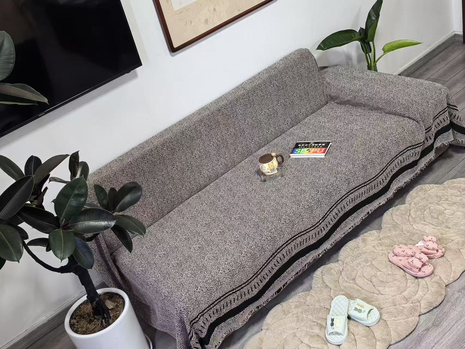 Reversible Chenille Cotton Sofa Covers for 7-Seater Set (3+2+1+1) – Anti-Scratch, Easy-Wash, Non-Slip Fit, Premium Chenille Fabric, Simple Placement for Perfect Alignment