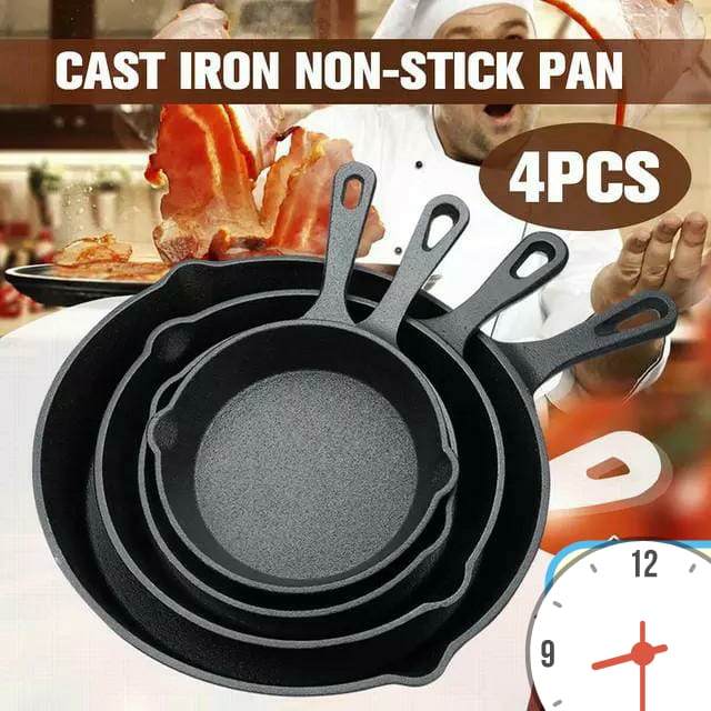 set of 4pcs Heavy nonstic Cast iron kitchen frying pans....cooking skillet egg steak frying pan