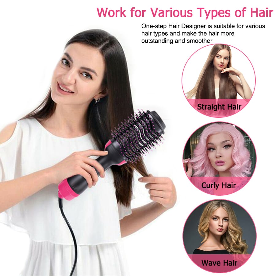 3-1 Electric home hot-air hair dryer comb/brush...Features...Blow dryer,hair curling iron rotating brush...Hair styling,...240volts,1000watts....Heating element is ceramic
