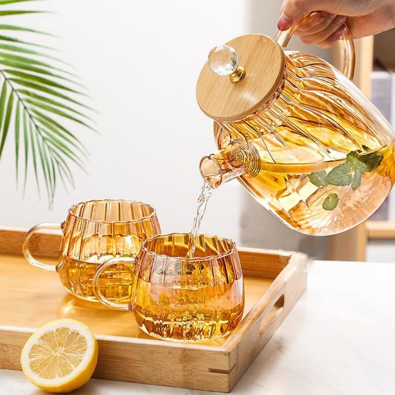 High quality Amber pumkin kitchen stripped Borosilicate kitchen glass tea pot...can be used on directly on burning flame