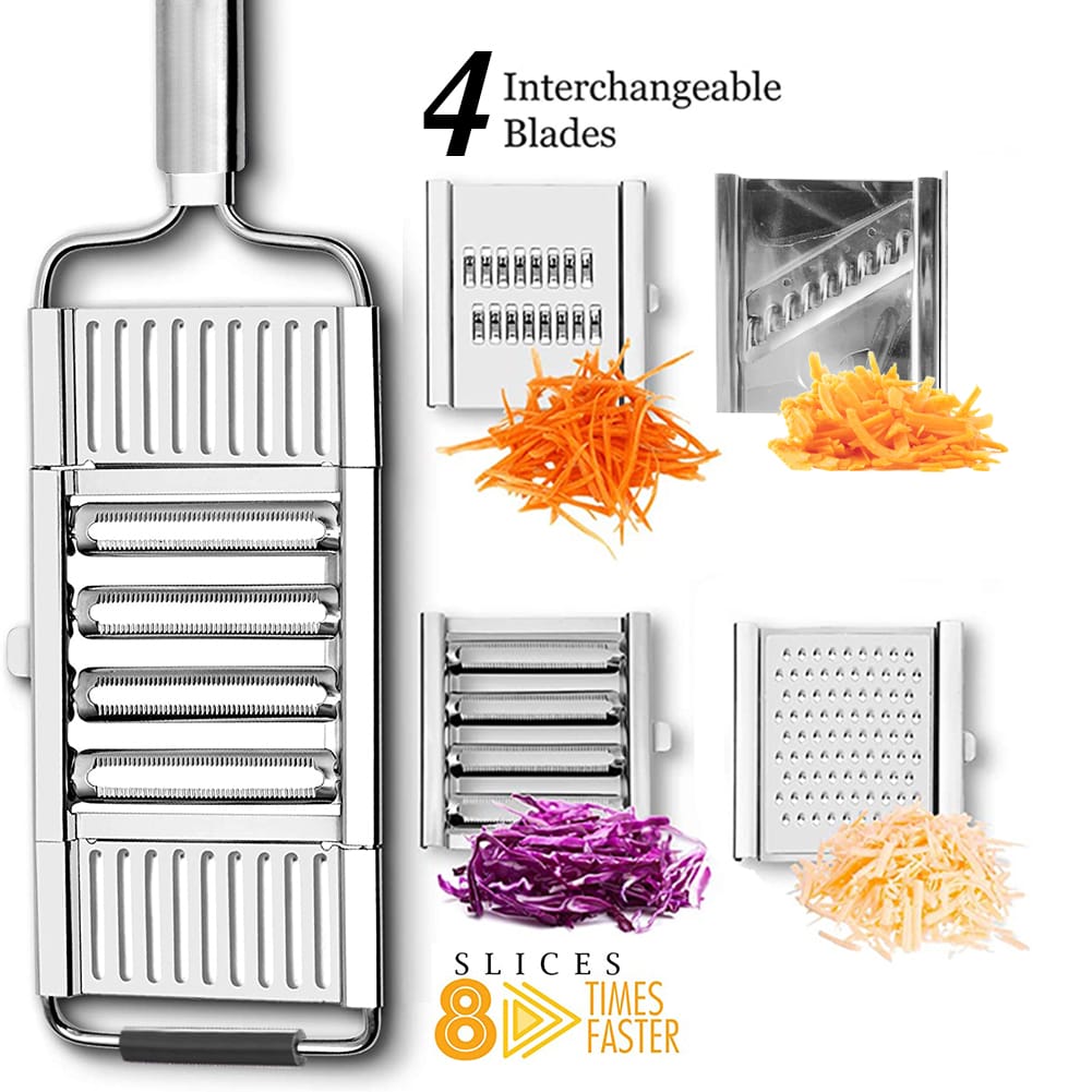 New Generation stainless steel kitchen multiple grater with 4pcs interchangeable blades/Grater for slicing vegetables,onions,carrots etc