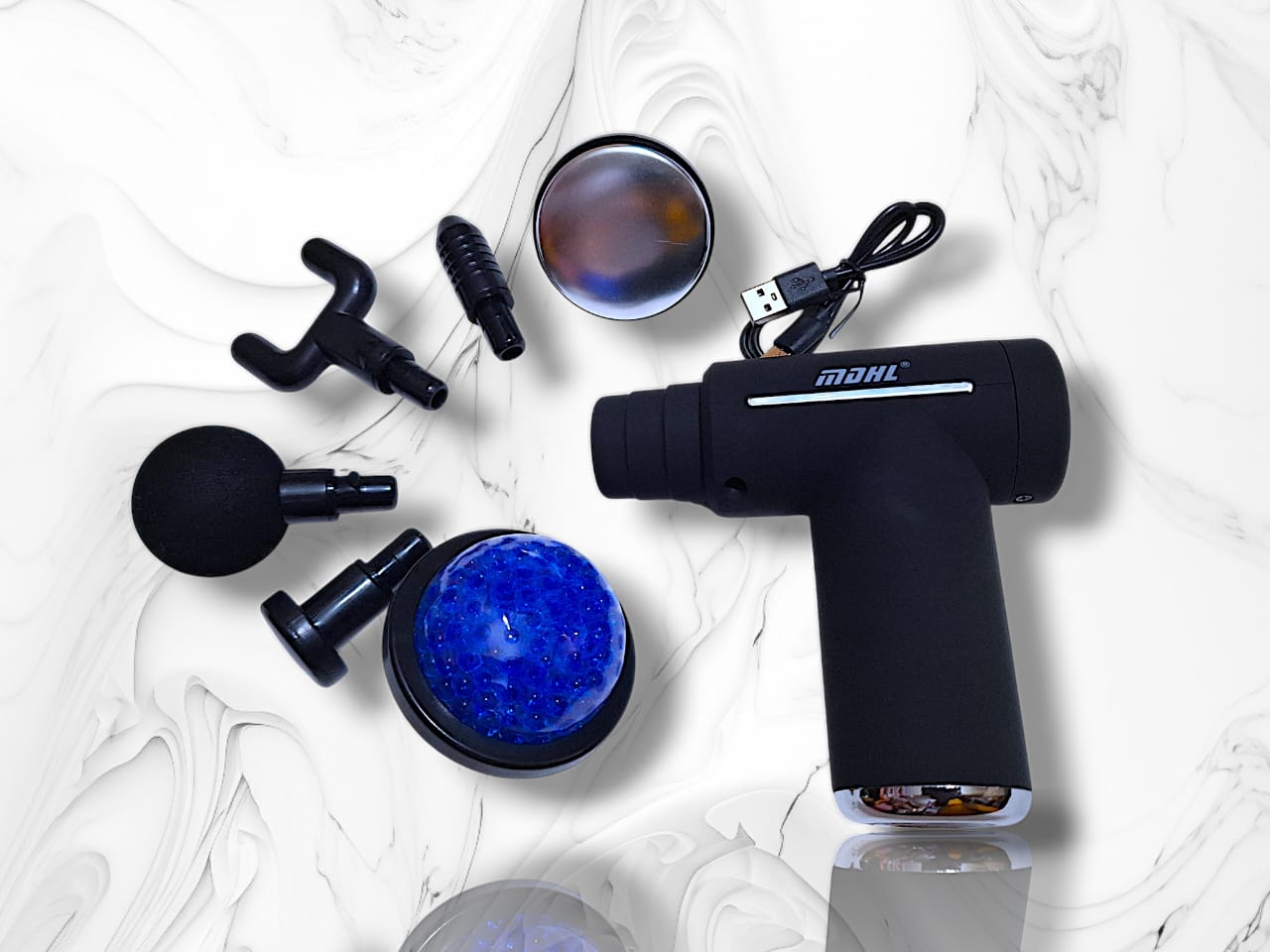 Handheld hot and cold massage therapy gun......Six intensity levels,hot and cold therapy,six intercheable heads and Type C charging interface