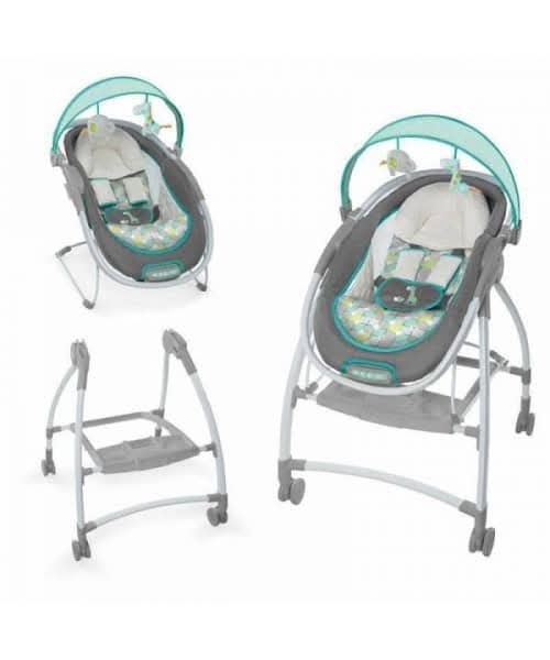 2-1 Portable ingenuity lounger and baby  boucer...Entertains baby with fun sounds and melodies,soothing vibration, and with Rocking wheels