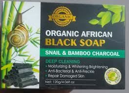 Organic African Black Soap With Snail & Bamboo Charcoal, 120g