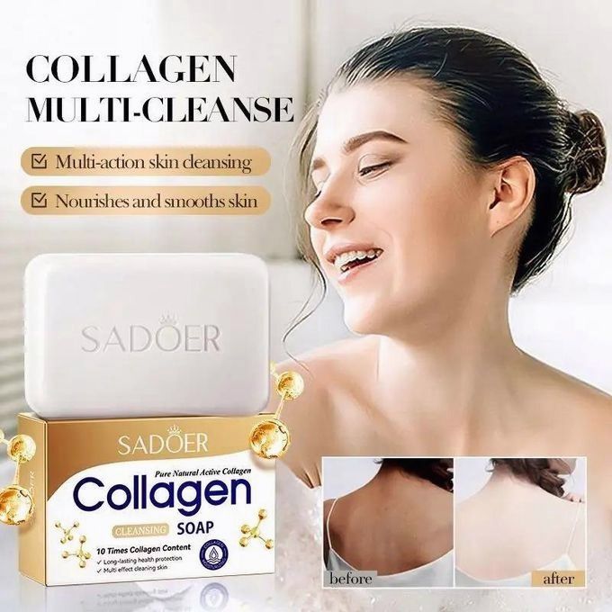 SADOER Collagen Soap With 10 Times Collagen Content Moisturizing Soothing Cleansing Soap Organic Skin Care Collagen Facial Soap Made With 100% Pure Natural Active Collagen Beauty Soap