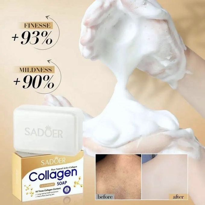 SADOER Collagen Soap With 10 Times Collagen Content Moisturizing Soothing Cleansing Soap Organic Skin Care Collagen Facial Soap Made With 100% Pure Natural Active Collagen Beauty Soap