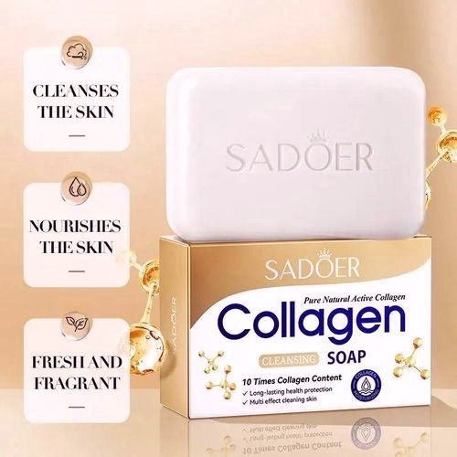 SADOER Collagen Soap With 10 Times Collagen Content Moisturizing Soothing Cleansing Soap Organic Skin Care Collagen Facial Soap Made With 100% Pure Natural Active Collagen Beauty Soap