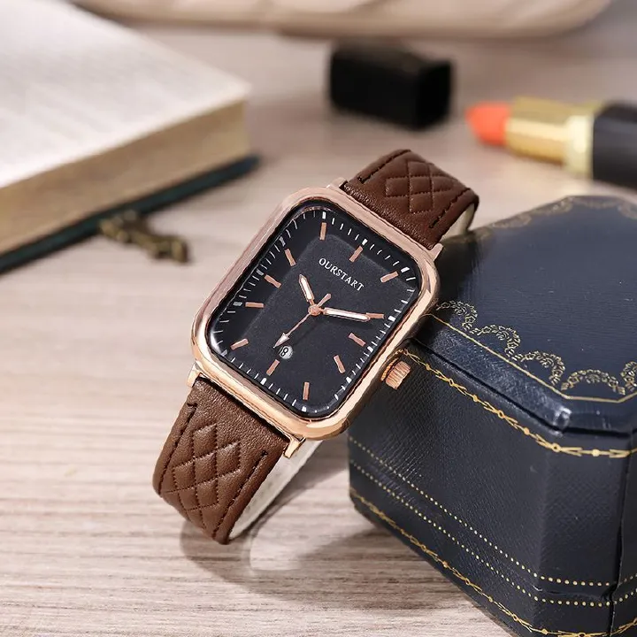 2024 Africa New Korean Women's Watch Casual RetroTiktok Live Diamond Quartz Belt Calendar Women's Watches Leisure Metal Watches + Lovers Girlfriends Wife's Birthday Holiday Gift