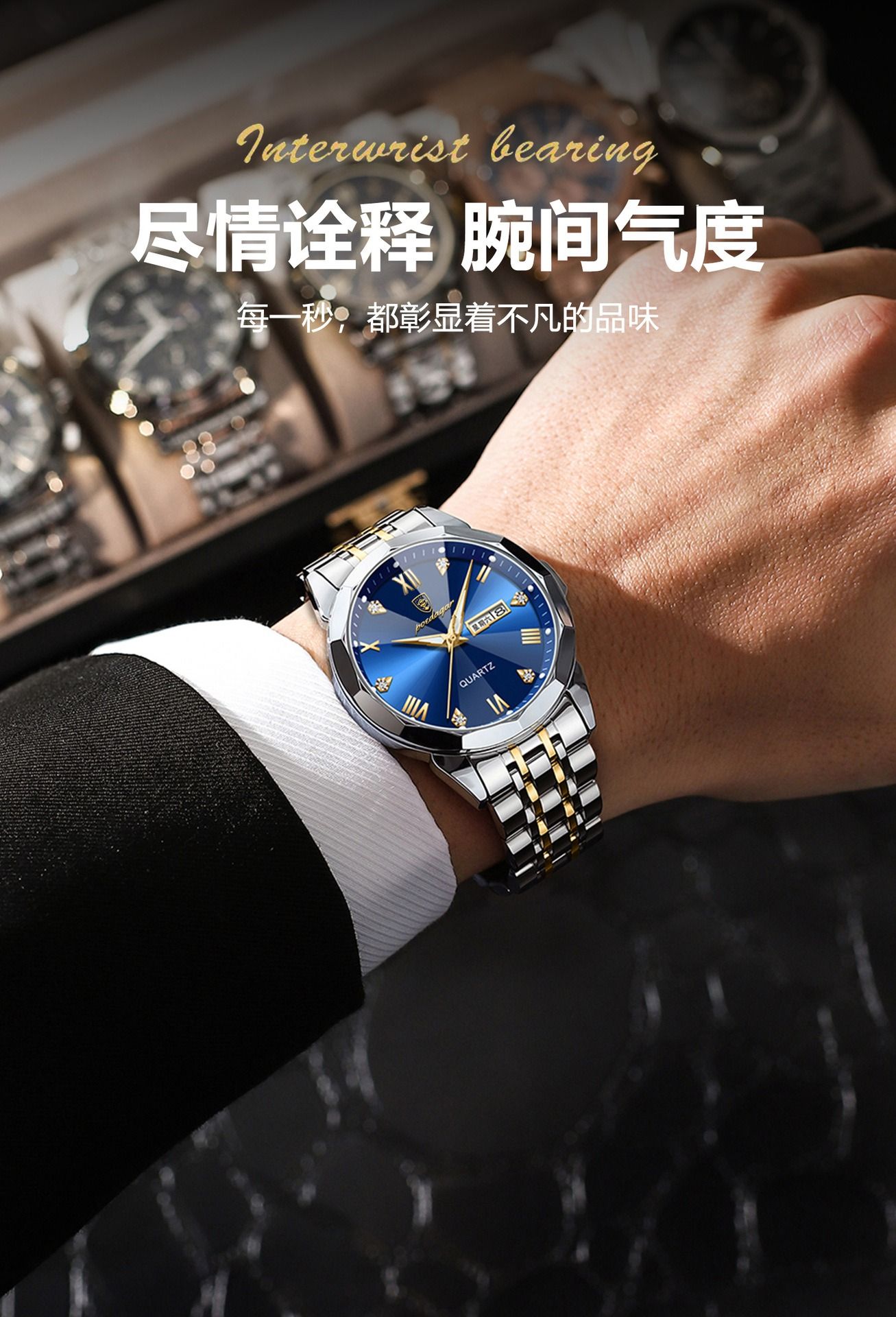 Swiss Brand Genuine Quartz Watch New 30M Waterproof Luminous Men's Fully Automatic Solid Belt Quartz Watch Student Korean Digital Large Dial Fashionable Casual Business Sports Watch Men's Watch